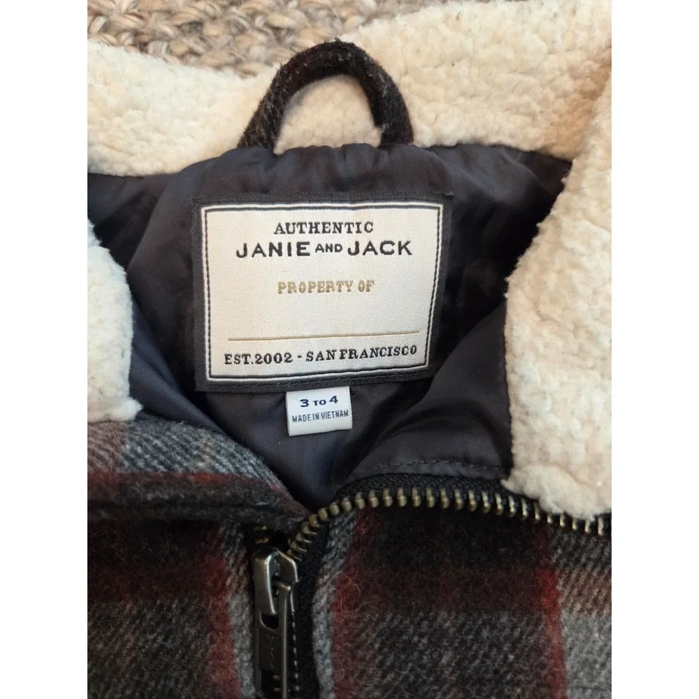 Janie and Jack Bomber Jacket Sherpa Collar Zip Up Flannel Plaid Boys 3-4